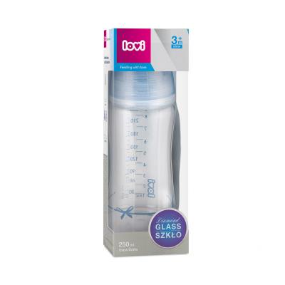 LOVI Baby Shower Glass Bottle Blue 3m+ Babyflasche für Kinder 250 ml