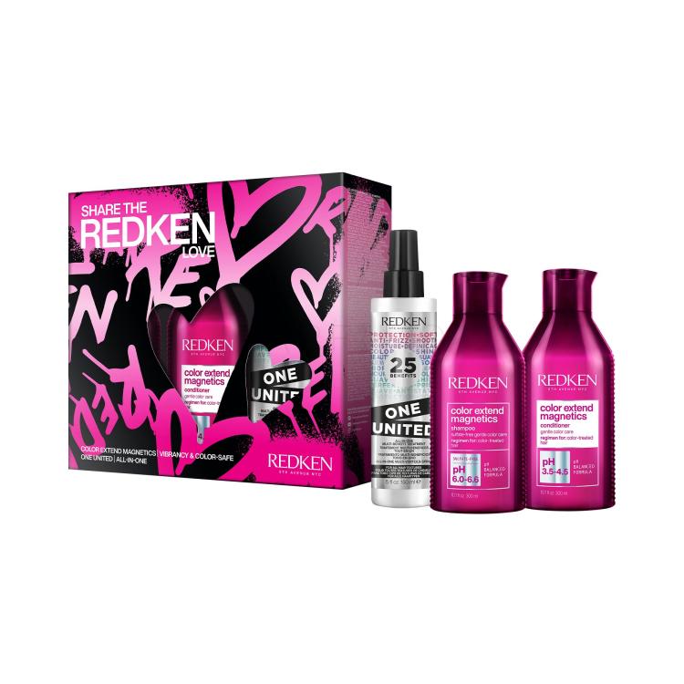Redken Share The Redken Magnetics Love Geschenkset Color Extend Magnetics Shampoo 300 ml + Color Extend Magnetics Conditioner 300 ml + Haarpflege One United All-In-One Multi-Benefit Treatment 150 ml