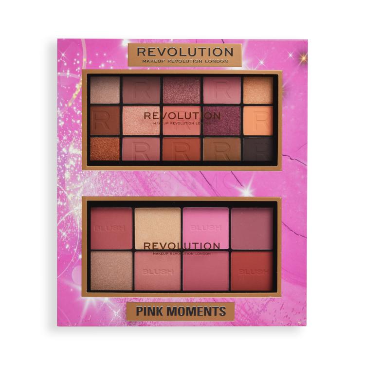 Makeup Revolution London Pink Moments Face &amp; Eye Gift Set Geschenkset Rouge- und Highlighter-Palette Blush Palette 16 g Lover + Lidschatten-Palette Reloaded Eyeshadows Palette 16,5 g Romance