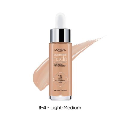 L'Oréal Paris True Match Nude Plumping Tinted Serum Foundation für Frauen 30 ml Farbton  3-4 Light-Medium