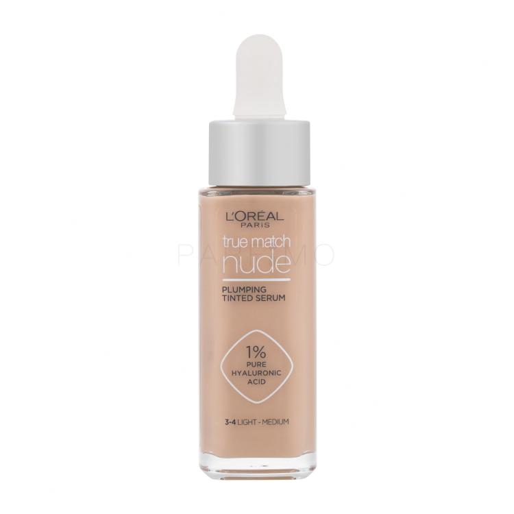 L'Oréal Paris True Match Nude Plumping Tinted Serum Foundation für Frauen 30 ml Farbton  3-4 Light-Medium