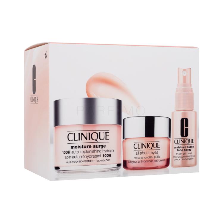 Clinique Moisture Surge Ultra Hydration Travel Exclusive Geschenkset Tagescreme Moisture Surge 100H Auto-Replenishing Hydrator 125 ml + Gesichtsspray Moisture Surge Face Spray Thirsty Skin Relief 30 ml + Augencreme All About Eyes 15 ml