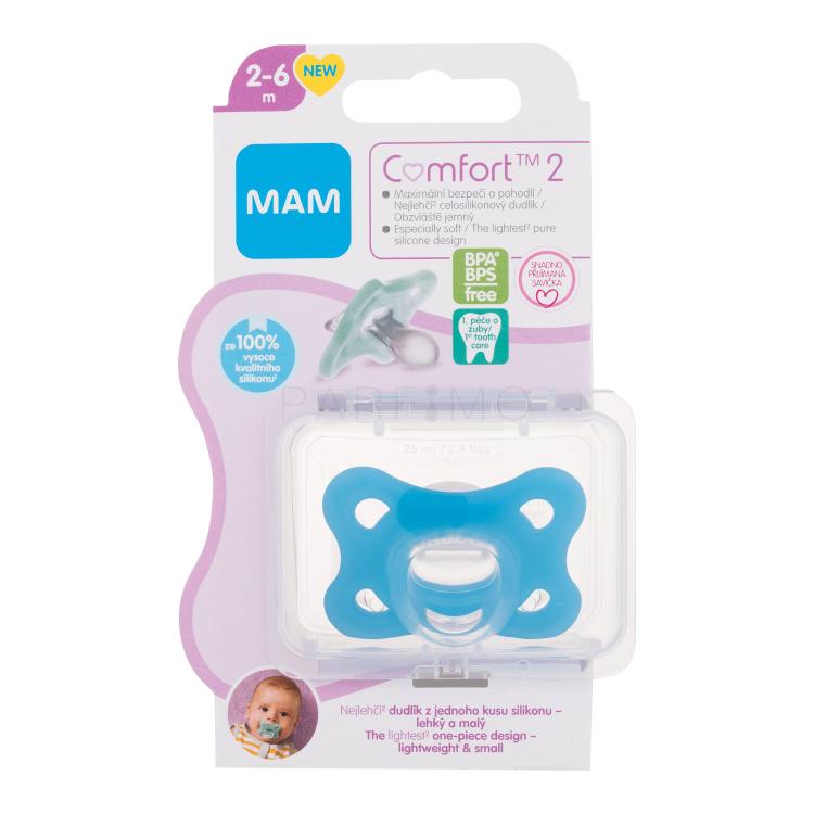 MAM Comfort 2 Silicone Pacifier 2-6m Blue Schnuller für Kinder 1 St.
