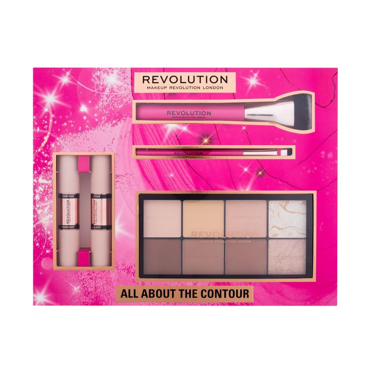 Makeup Revolution London All About The Contour Gift Set Geschenkset Kontur-Palette Ultra Contour Palette 16 g + Concealer Fast Base Contour Stick 1 St. Medium + Concealer Fast Base Contour Stick 1 St. Dark + Pinsel Create Defining Contour Brush R10 1 St. + Pinsel Create Flat Blending Contour Brush R