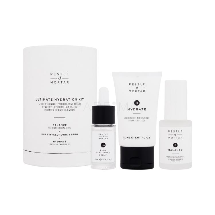 Pestle &amp; Mortar The Ultimate Hydration Kit Geschenkset Feuchtigkeitsspendendes Gesichtswasser Balance Fine Misting Facial Spritz 30 ml + Hyaluronsäure Gesichtsserum Pure Hyaluronic Serum 15 ml + Feuchtigkeitscreme für das Gesicht Hydrate Lightweight Moisturiser 30 ml