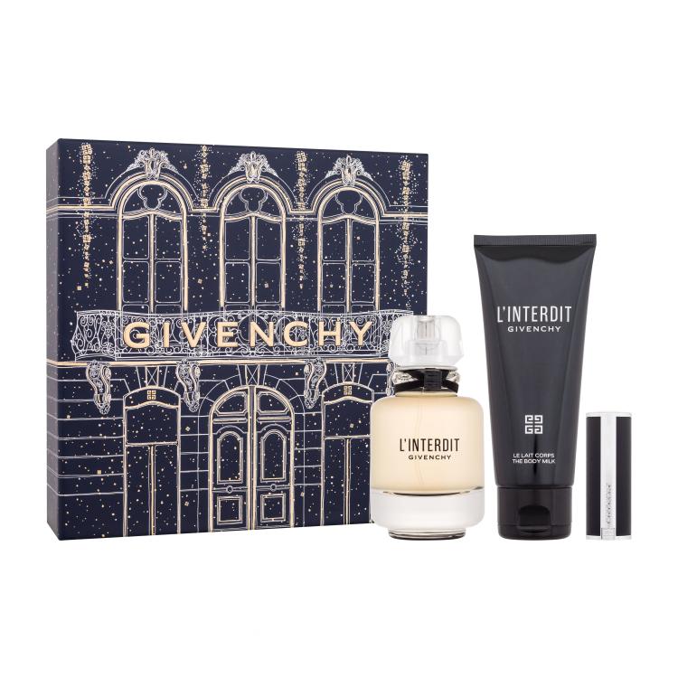 Givenchy L&#039;Interdit Geschenkset Eau de Parfum 50 ml + Körperlotion 75 ml + Lippenstift Le Rouge Interdit Intense Silk 1,5 g 333