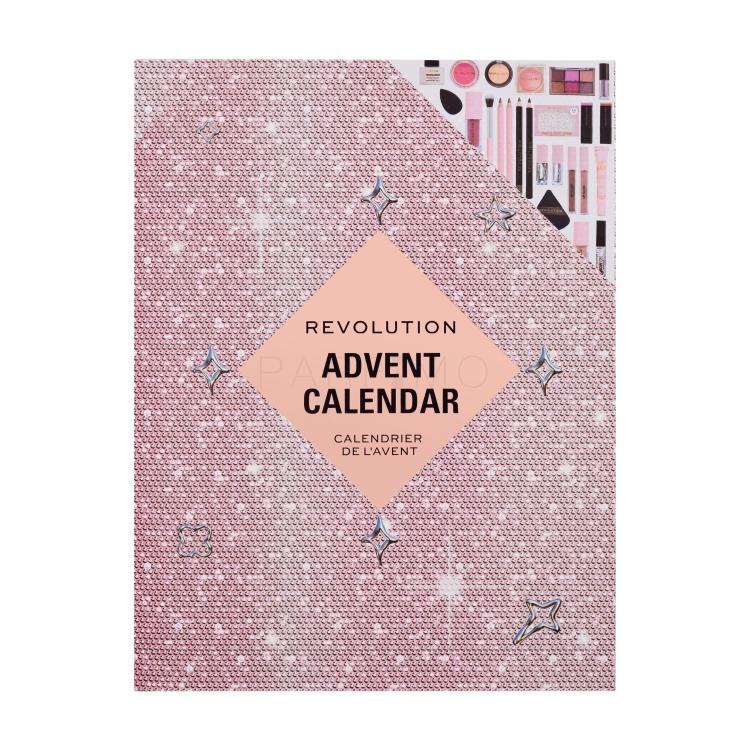 Makeup Revolution London Advent Calendar 2024 Geschenkset Lippenstift 4 St. + Lipgloss 3 St. + Lippenstift 2 St. + Lippenmaske 1 St. + Lippenöl 1 St. + Augenpinsel 1 St. + Mini-Palette Reloaded 1 St. + Flüssigschatten 1 St. + Rouge 2 St. + Augenbrauenstift 2 St. + Augenbrauengel 1 St. + Highlighter 