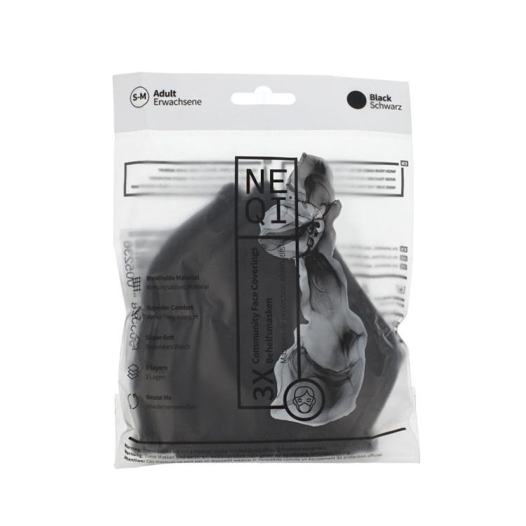 NEQI Adult Community Face Coverings S-M Black Mundschutz und Respirator 3 St.