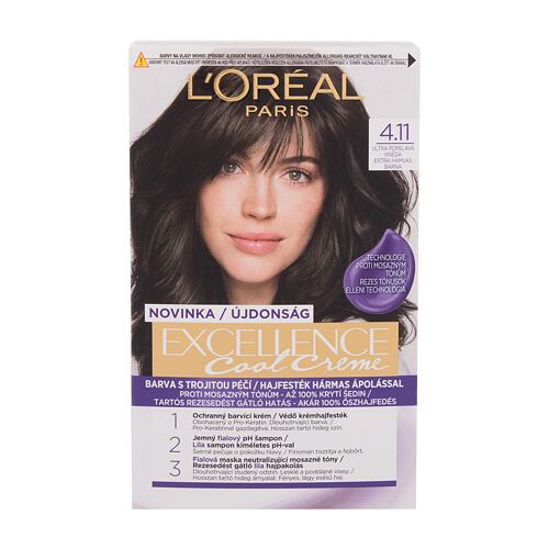 Coloration cheveux L'Oréal Paris Excellence Cool Creme 48 ml 4,11 Ultra Ash Brown boîte endommagée