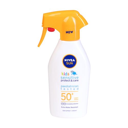 Sonnenschutz Nivea Sun Kids Protect & Care Sensitive Sun Spray SPF50+ 300 ml Beschädigtes Flakon