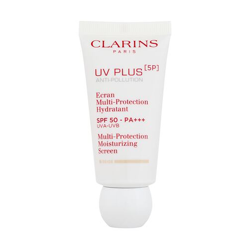 Soin solaire visage Clarins UV Plus 5P Multi-Protection Moisturizing Screen SPF50 30 ml Beige boîte 