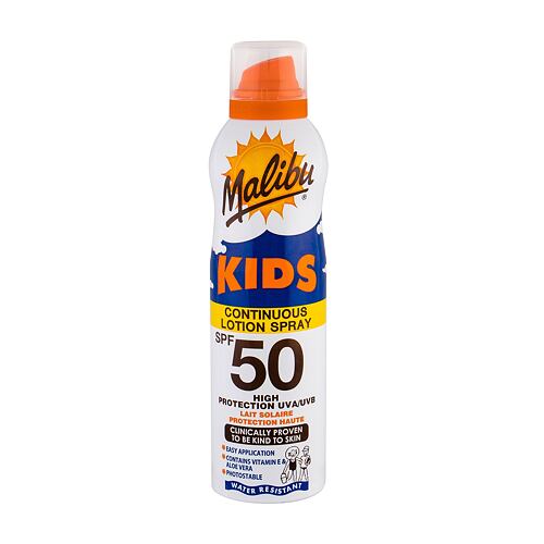 Soin solaire corps Malibu Kids Continuous Lotion Spray SPF50 175 ml flacon endommagé