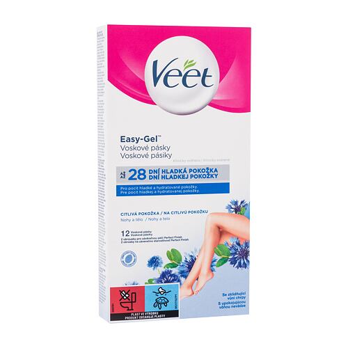 Produit dépilatoire Veet Easy-Gel Wax Strips Body and Legs Sensitive Skin 12 St. boîte endommagée