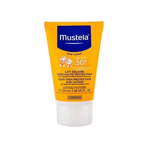 Soin solaire corps Mustela Solaires Very High Protection Sun Lotion SPF50+ 100 ml boîte endommagée